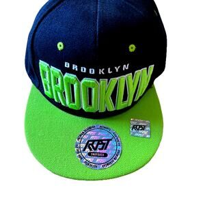 90s Brooklyn Hat Green Embroidered Flat Brim Artsy Bold Vintage Skate Grunge Y2K